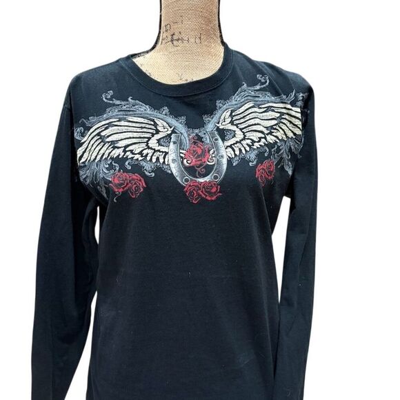 Anvil Tops - Anvil Women's M Black Long Sleeve T-Shirt Embroidered Casual Top